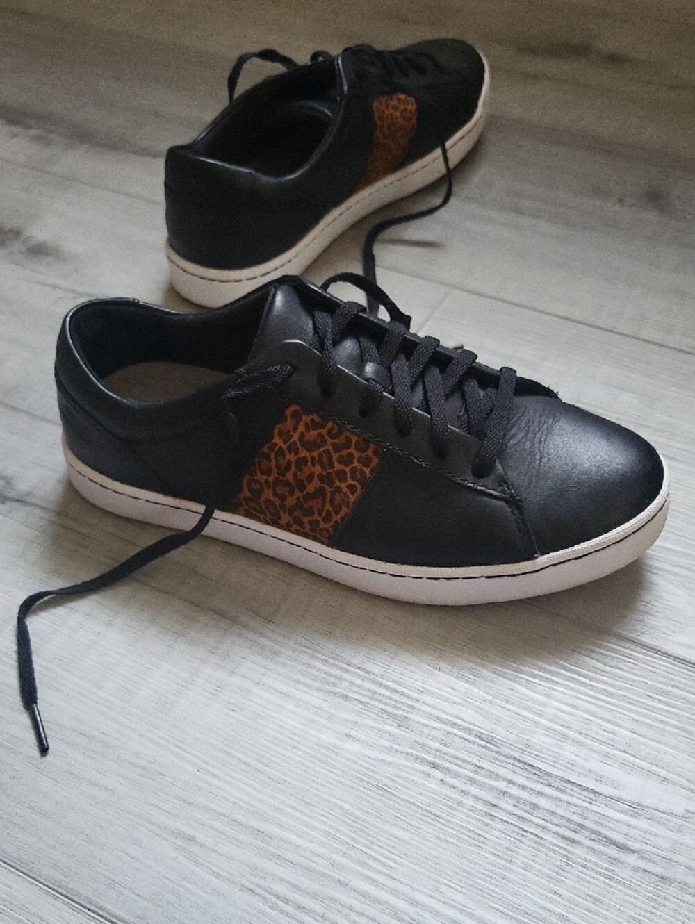 Clarks Black Sneakers with Brown Leopard Panel